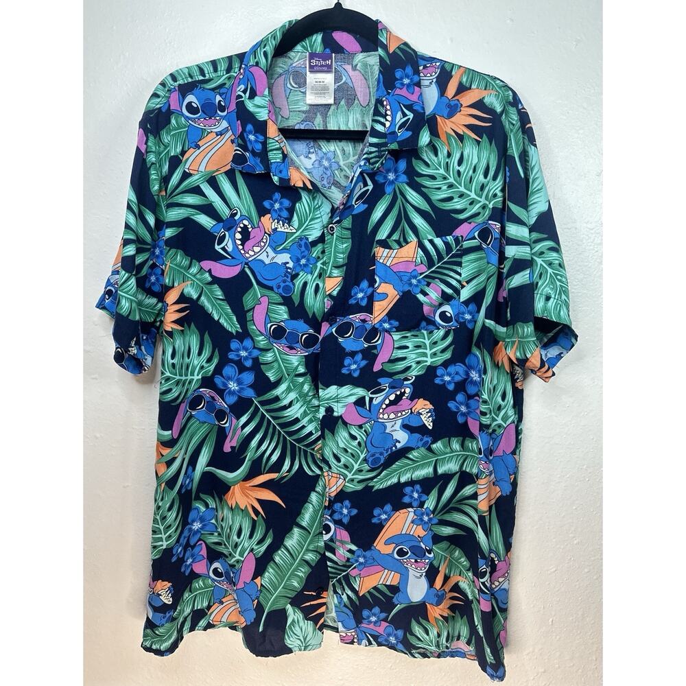 Disney Stitch Hawaiian Men’s Button Down Medium Summer Tropical Beach